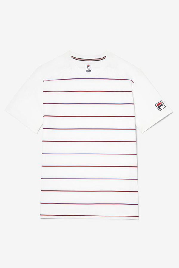 Camisetas Fila Homem Branco/Listrada - Fila Striped Sleeve Tennis Loja Online Portugal,MKRD-32870